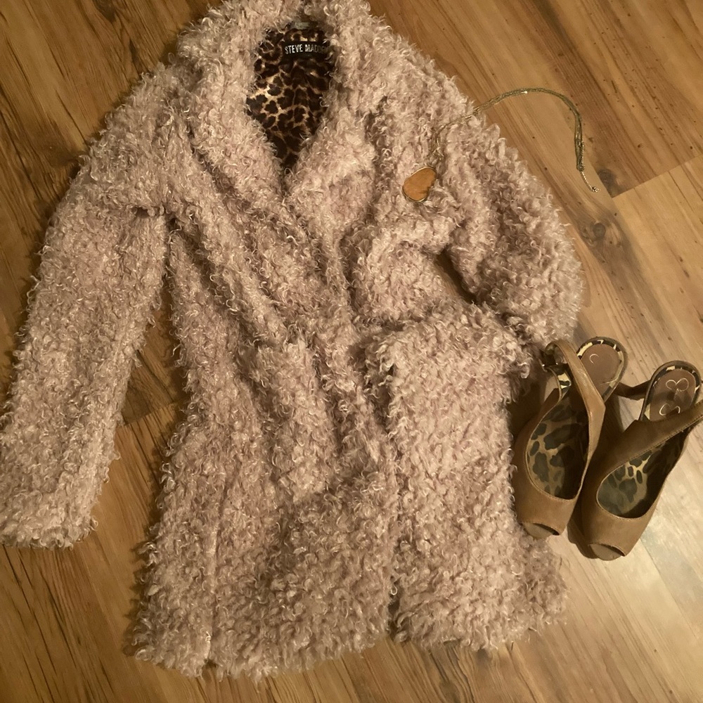 Steve Madden blush teddy fur fuzzy coat NWOT sz S/P.